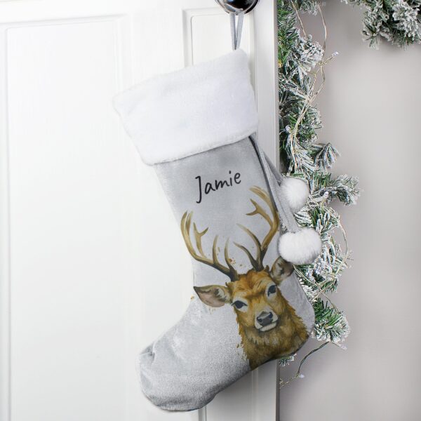 Personalised Stag Silver Grey Stocking: 1 - Christmas Stockings By Gift Moments