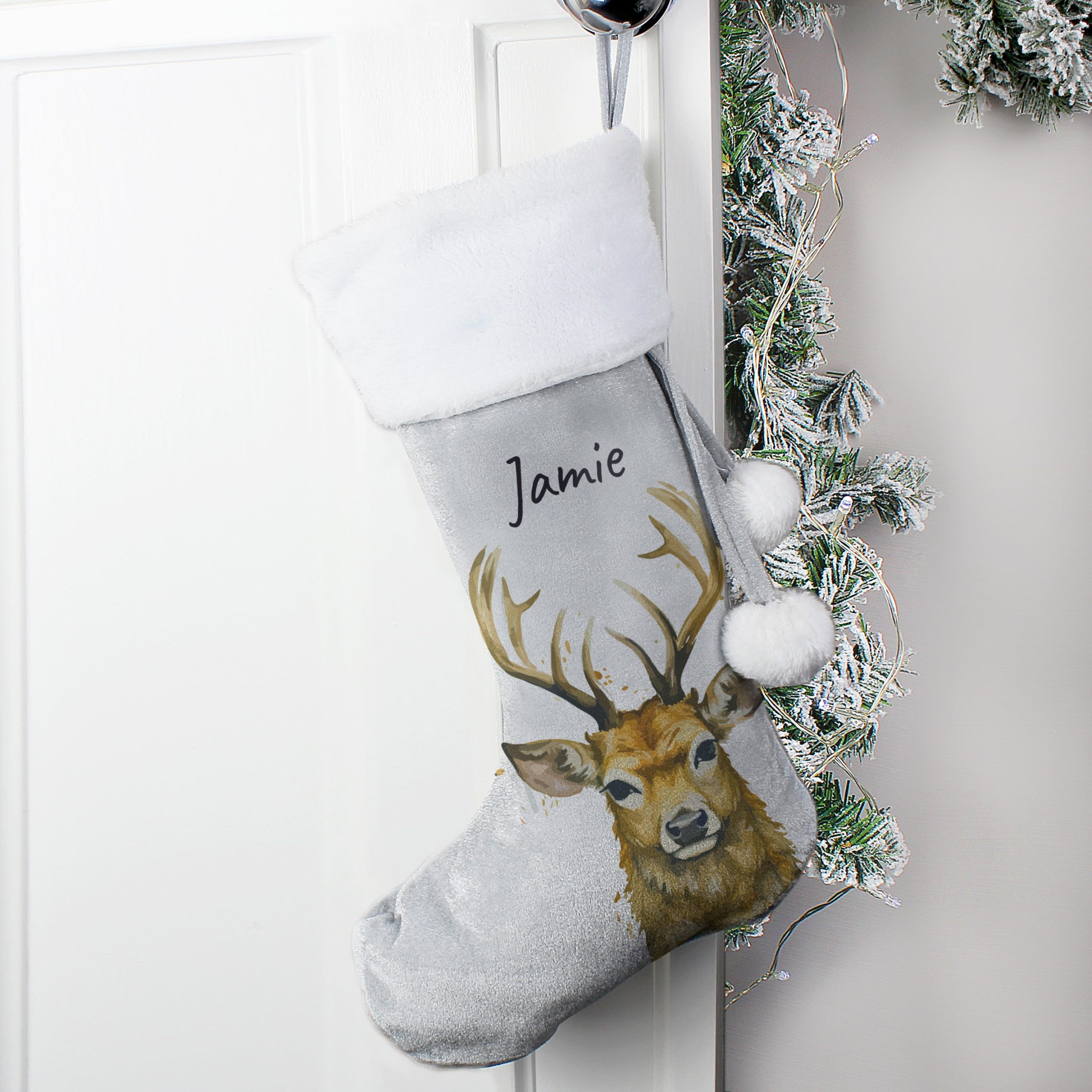 Personalised Stag Silver Grey Stocking: 1 - Christmas Stockings By Gift Moments