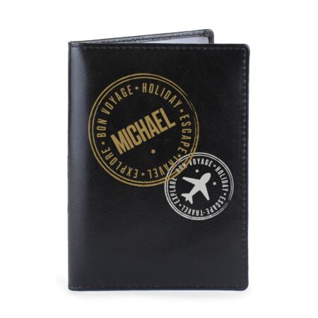 Personalised Stamped Black Passport Holder: 2 - Passport Holders By Gift Moments