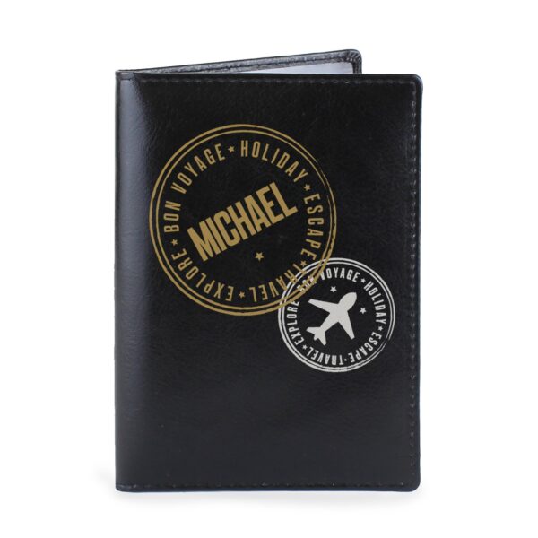 Personalised Stamped Black Passport Holder: 2 - Passport Holders By Gift Moments