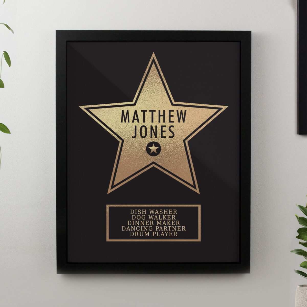 Personalised star award framed prints black