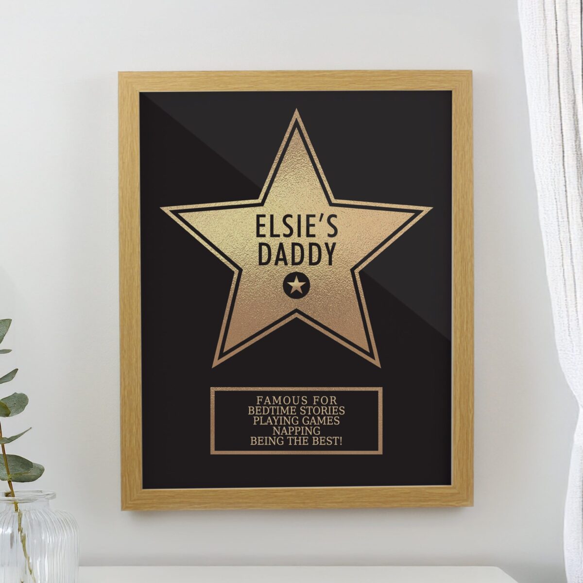 Personalised star award framed prints oak