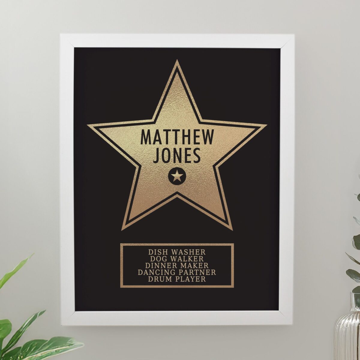 Personalised star award framed prints white