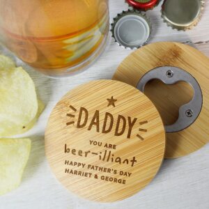 Personalised Star Bamboo Bottle Opener Coaster: 1 - Coasters By Gift Moments