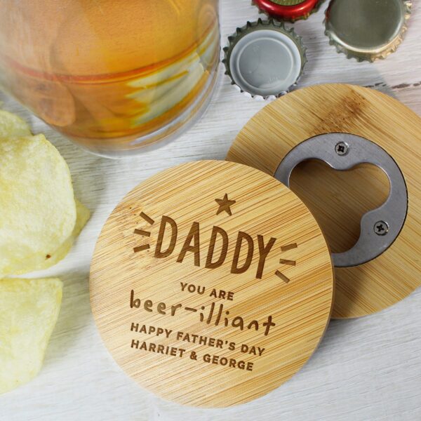 Personalised Star Bamboo Bottle Opener Coaster: 1 - Coasters By Gift Moments