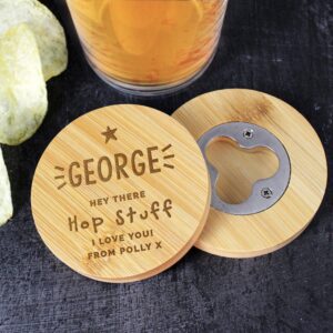 Personalised Star Bamboo Bottle Opener Coaster: 3 - Coasters By Gift Moments