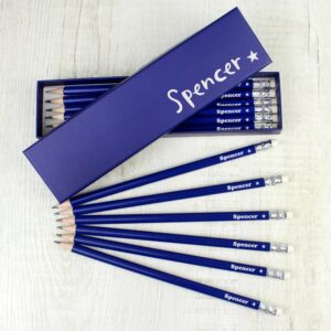 Personalised Star Box and 12 Blue HB Pencils: 1 - Pens & Pencils By Gift Moments
