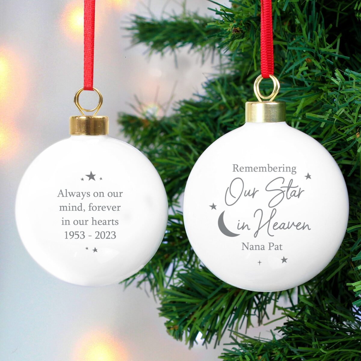 Personalised Our Star in Heaven Bauble: 2 - Christmas Baubles By Gift Moments