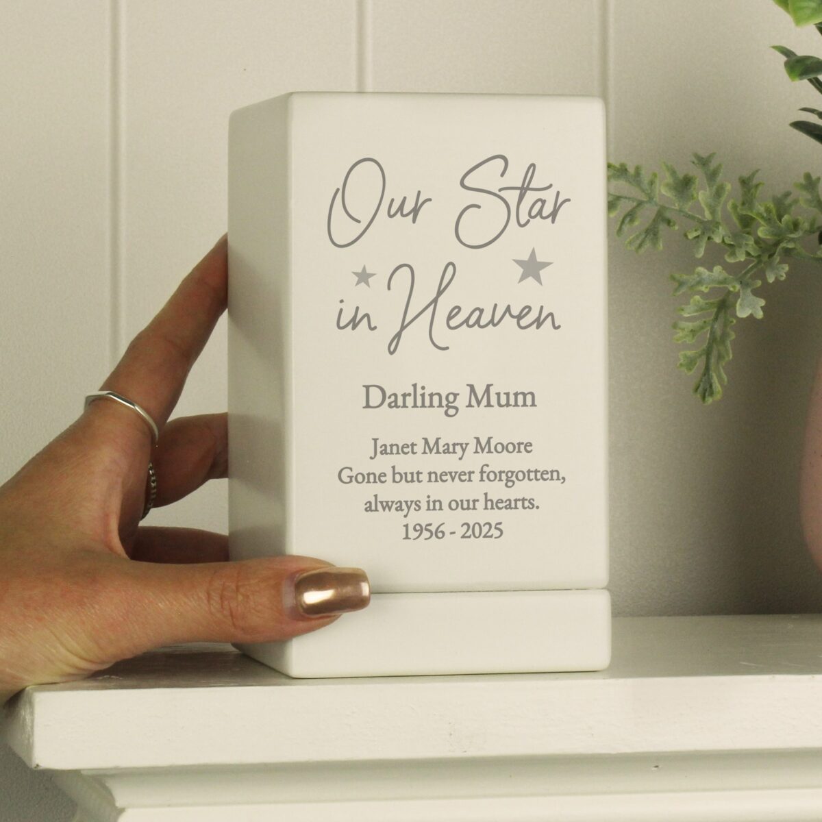 Personalised star heaven small wooden urn