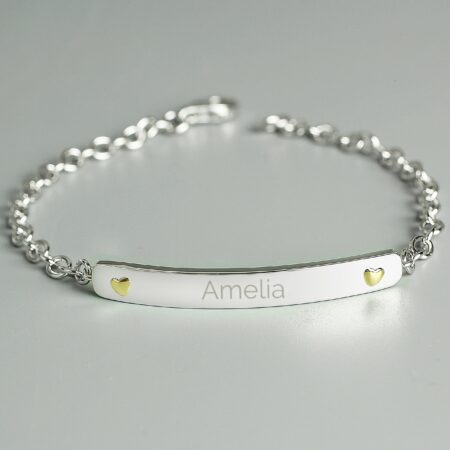 Personalised Sterling Silver and 9ct Gold Bar Bracelet: 1 - Bracelets By Gift Moments