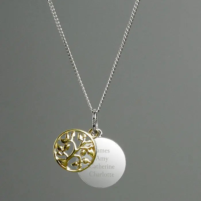 Personalised Sterling Silver & 9ct Gold Family Tree Of Life Necklace: 1 - Necklaces By Gift Moments