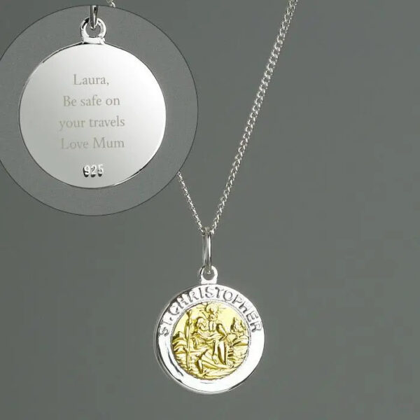 Personalised Sterling Silver & 9ct Gold St. Christopher Necklace: 1 - Necklaces By Gift Moments