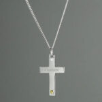 Personalised Sterling Silver Cross with 9ct Gold Heart & CZ Necklace: 1 - Necklaces By Gift Moments