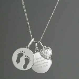 Personalised Sterling Silver Footprints and Cubic Zirconia Heart Necklace: 1 - Necklaces By Gift Moments