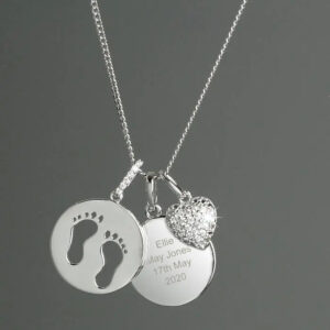 Personalised Sterling Silver Footprints and Cubic Zirconia Heart Necklace: 4 - Necklaces By Gift Moments