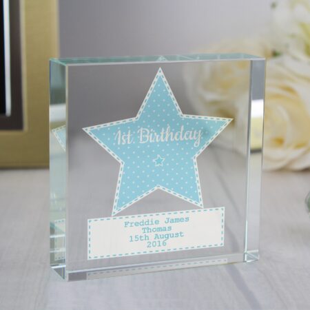 Personalised stitch dot baby boy crystal token