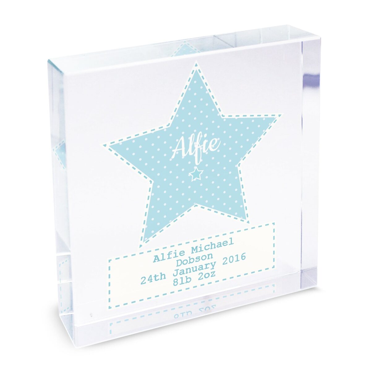 Personalised stitch dot baby boy crystal token