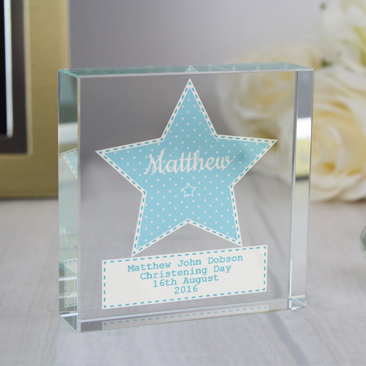 Personalised stitch dot baby boy crystal token