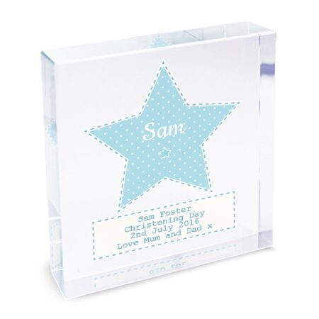 Personalised stitch dot baby boy crystal token