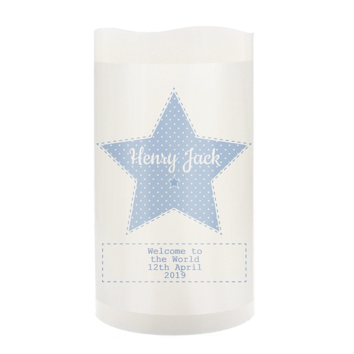 Personalised Stitch & Dot Baby Boy Nightlight LED Candle: 2 - LED Lighting By Gift Moments