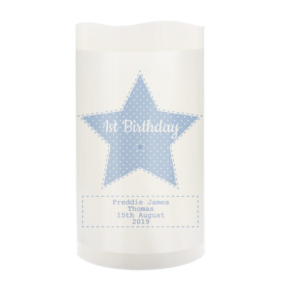 Personalised Stitch & Dot Baby Boy Nightlight LED Candle: 5 - LED Lighting By Gift Moments