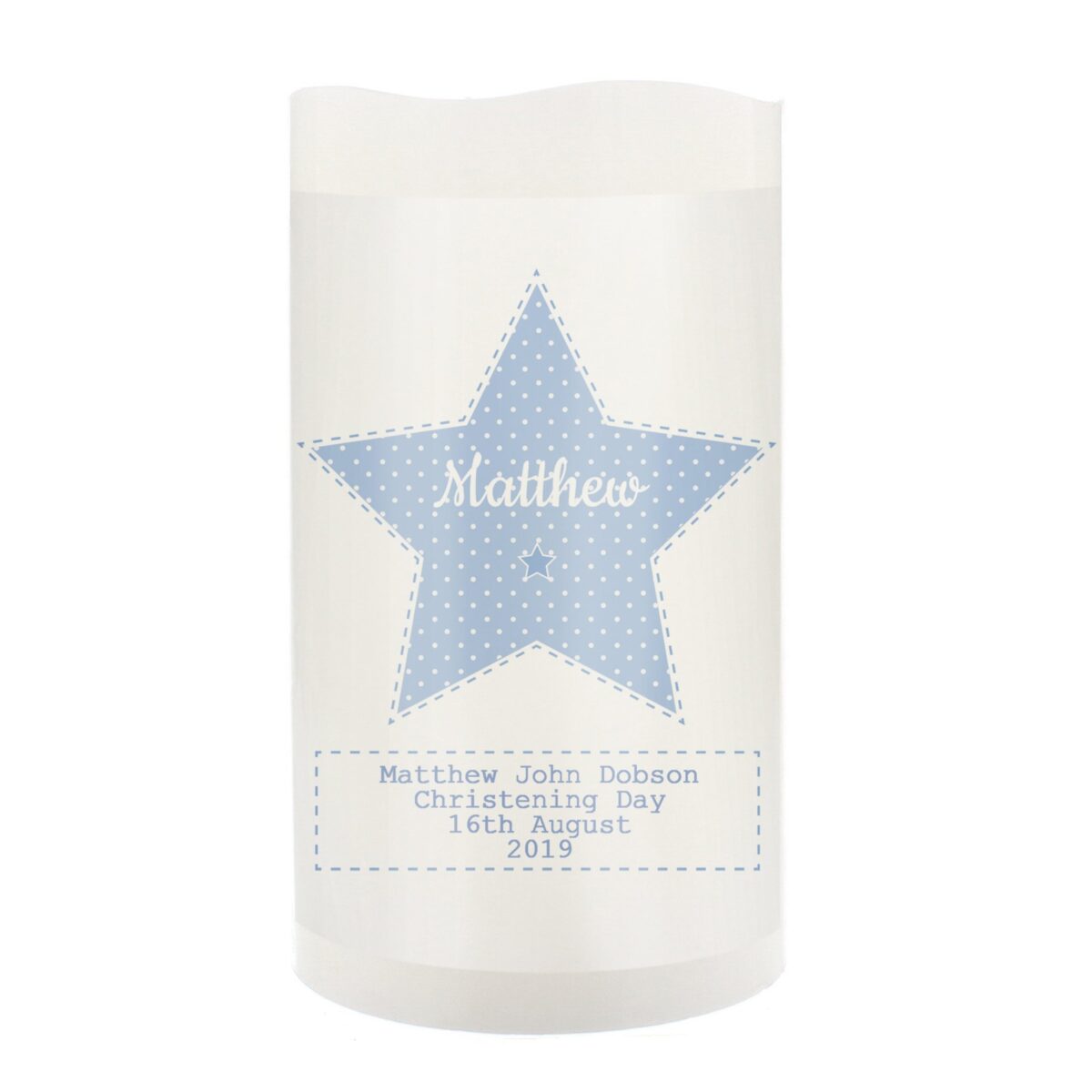 Personalised Stitch & Dot Baby Boy Nightlight LED Candle: 6 - LED Lighting By Gift Moments