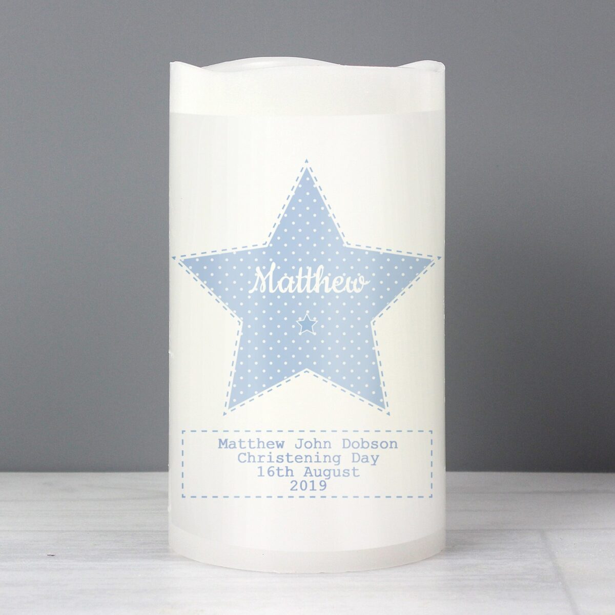 Personalised Stitch & Dot Baby Boy Nightlight LED Candle: 3 - LED Lighting By Gift Moments