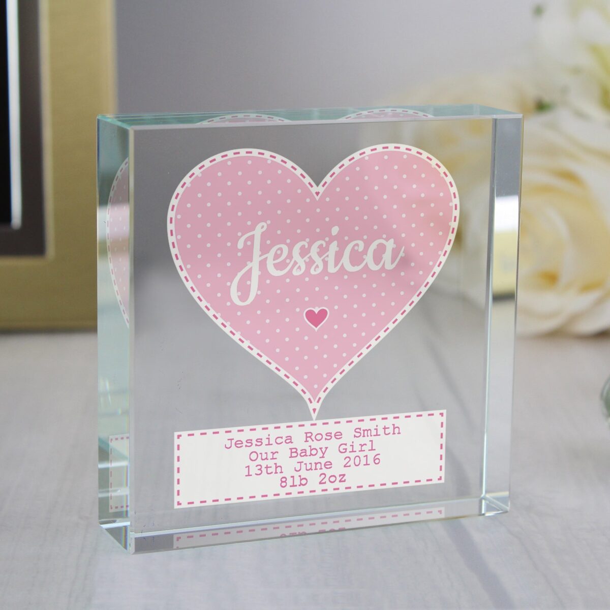 Personalised stitch dot baby girl crystal token