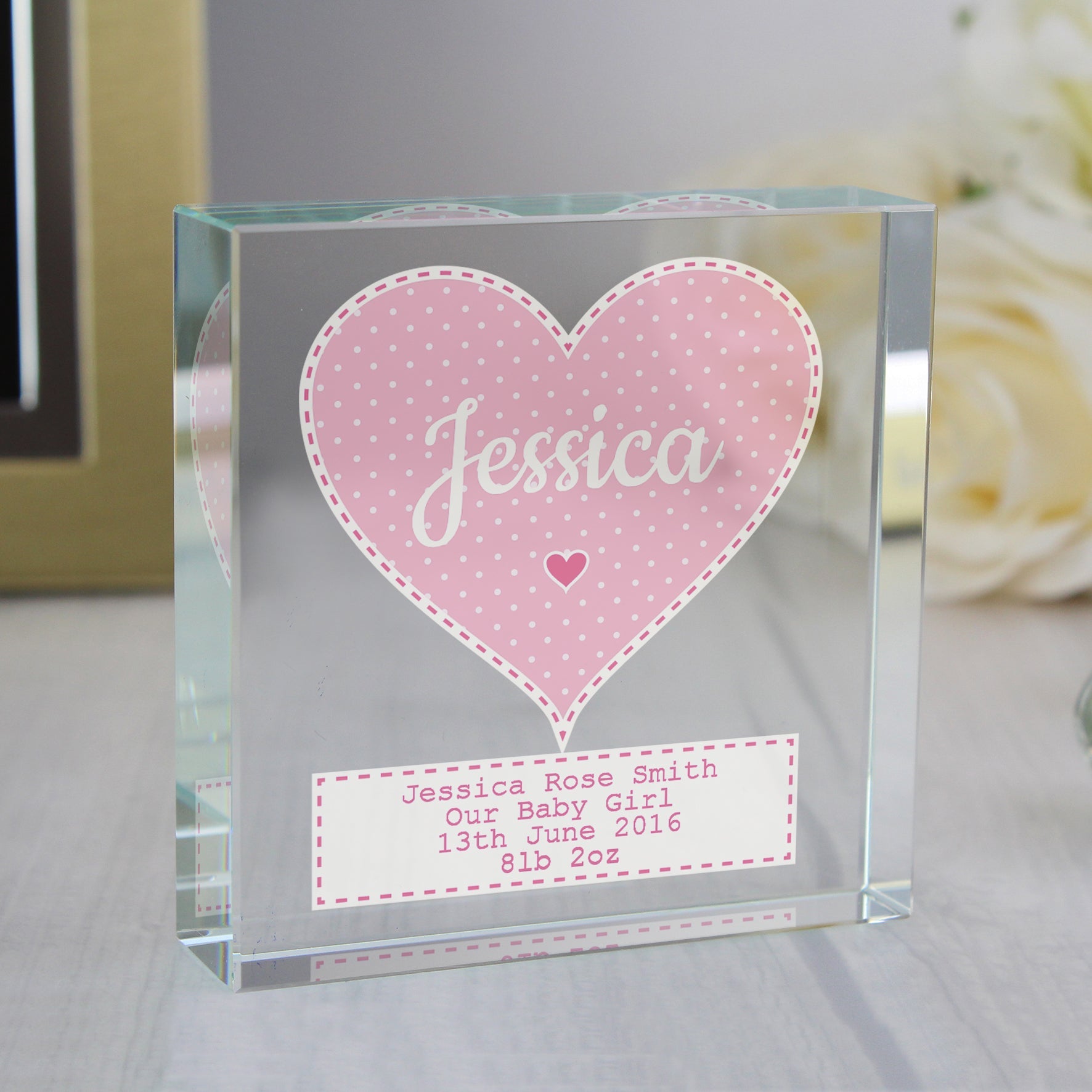 Personalised stitch dot baby girl crystal token