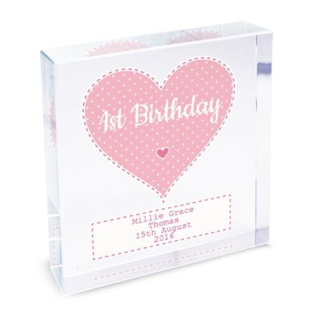 Personalised stitch dot baby girl crystal token
