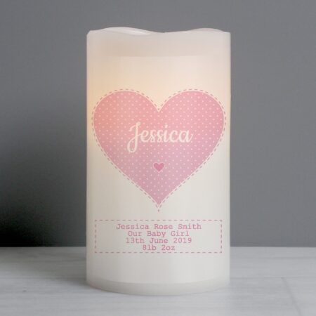 Personalised Stitch & Dot Baby Girl Night Light LED Candle: 1 - LED Lighting By Gift Moments