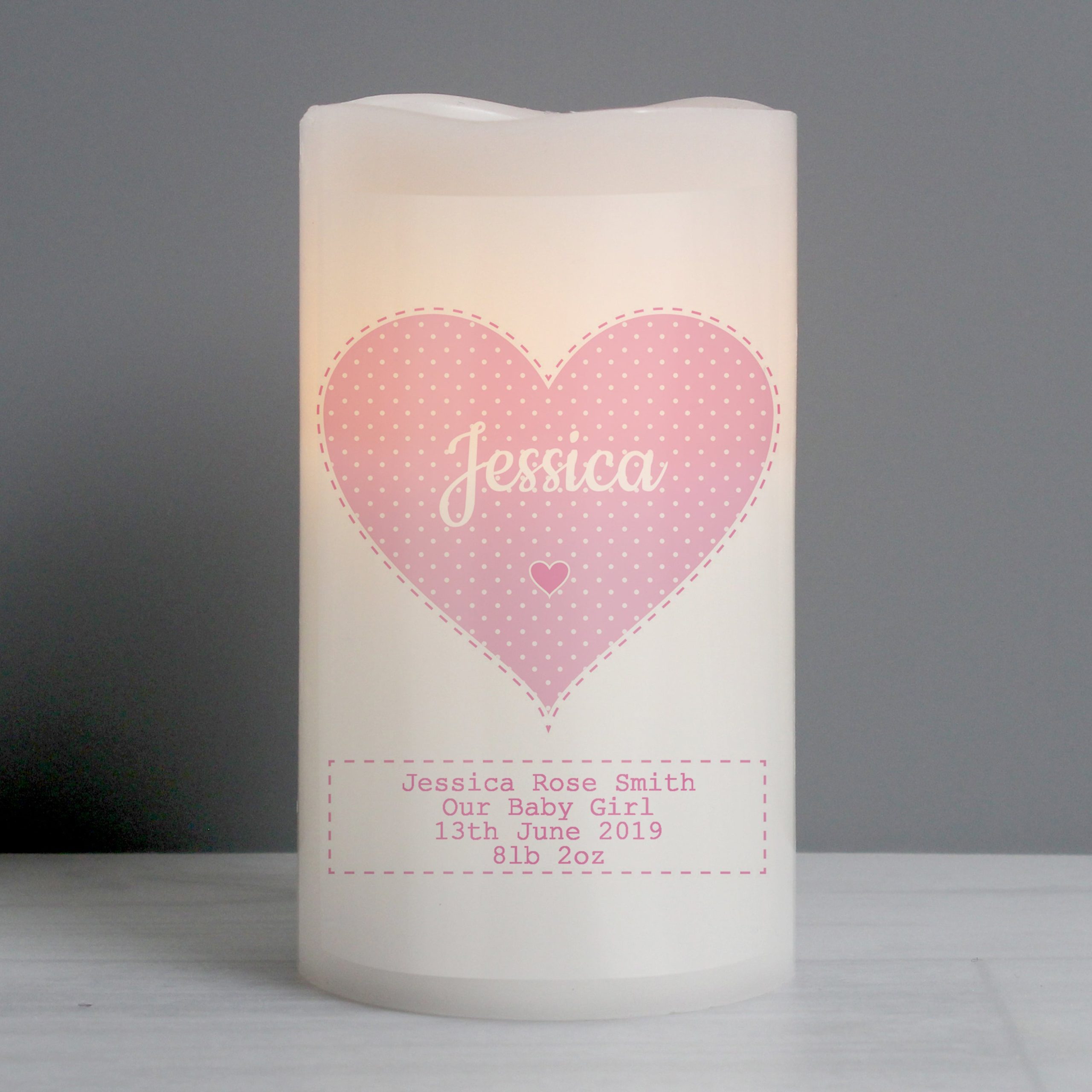 Personalised Stitch & Dot Baby Girl Night Light LED Candle: 1 - LED Lighting By Gift Moments