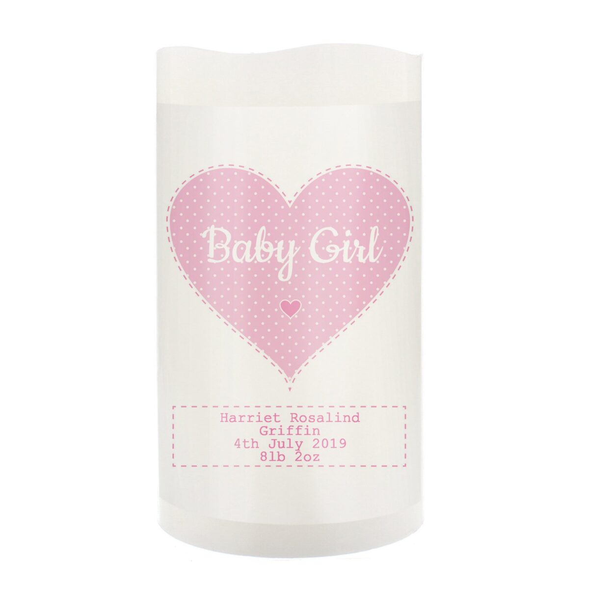 Personalised Stitch & Dot Baby Girl Night Light LED Candle: 5 - LED Lighting By Gift Moments