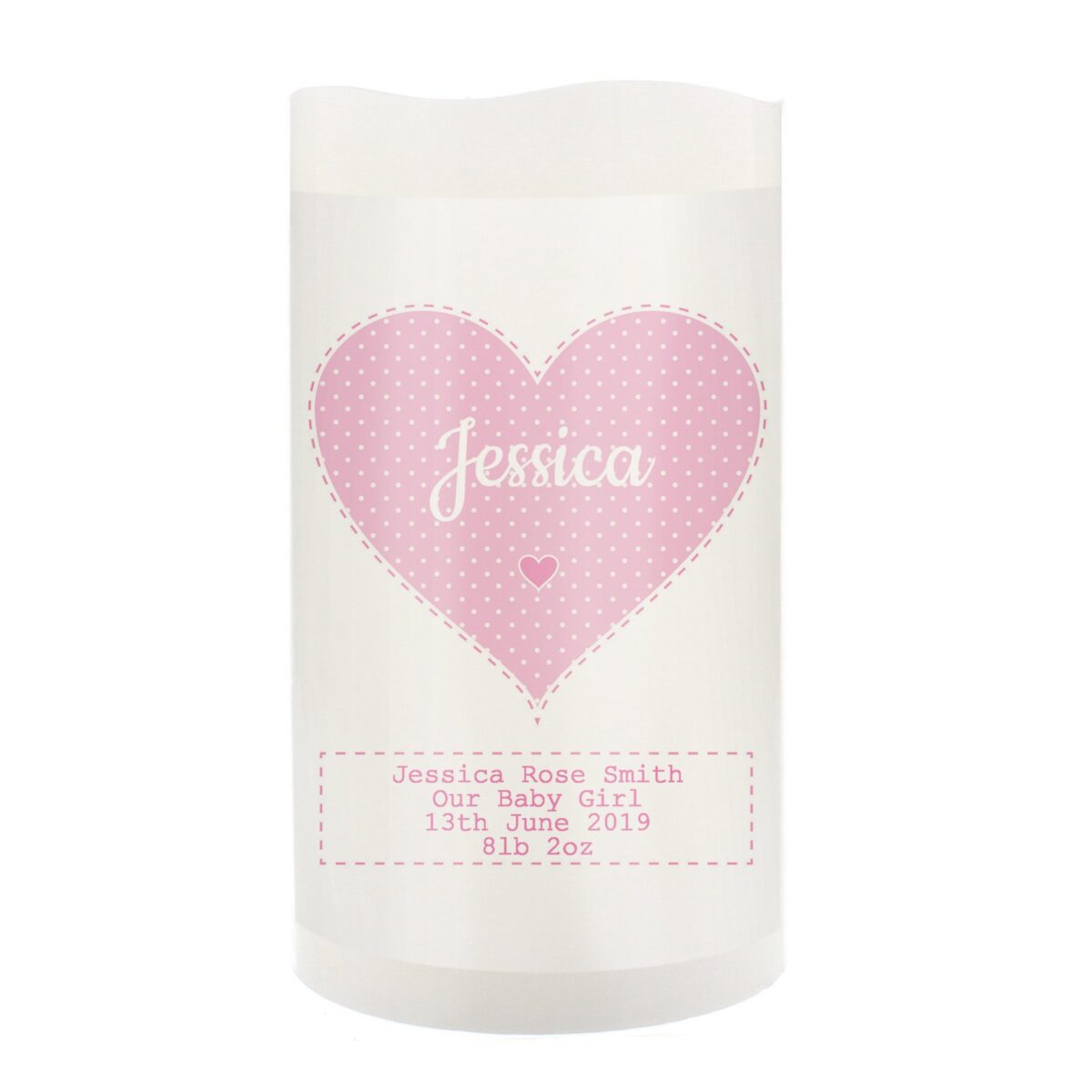 Personalised Stitch & Dot Baby Girl Night Light LED Candle: 3 - LED Lighting By Gift Moments