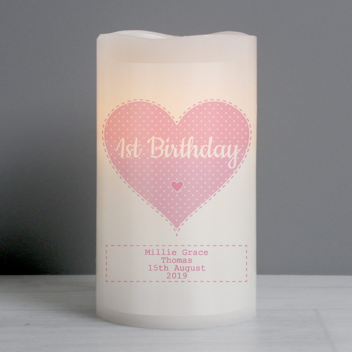 Personalised Stitch & Dot Baby Girl Night Light LED Candle: 4 - LED Lighting By Gift Moments