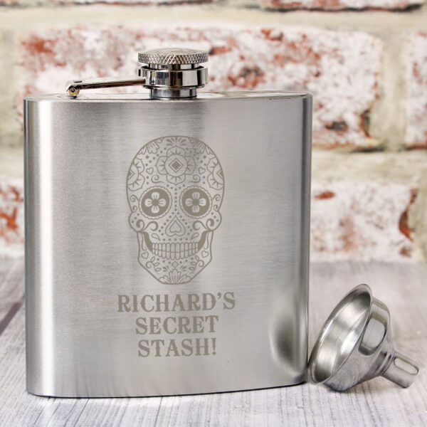 Personalised Sugar Skull Hip Flask: 2 - Hip Flasks By Gift Moments