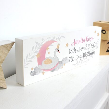 Personalised swan lake wooden block sign
