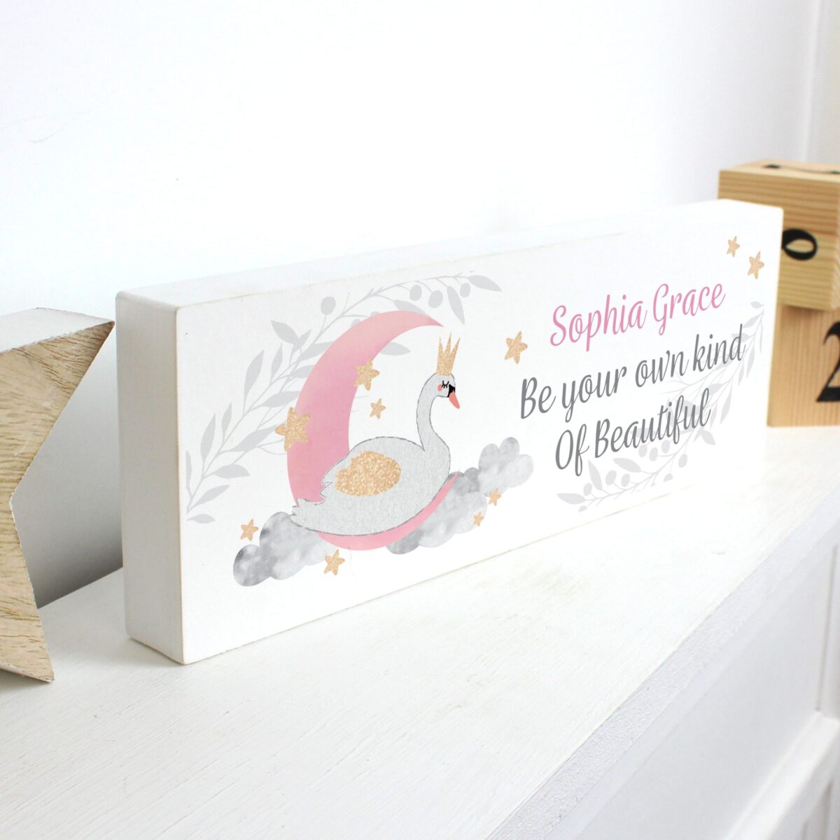 Personalised swan lake wooden block sign
