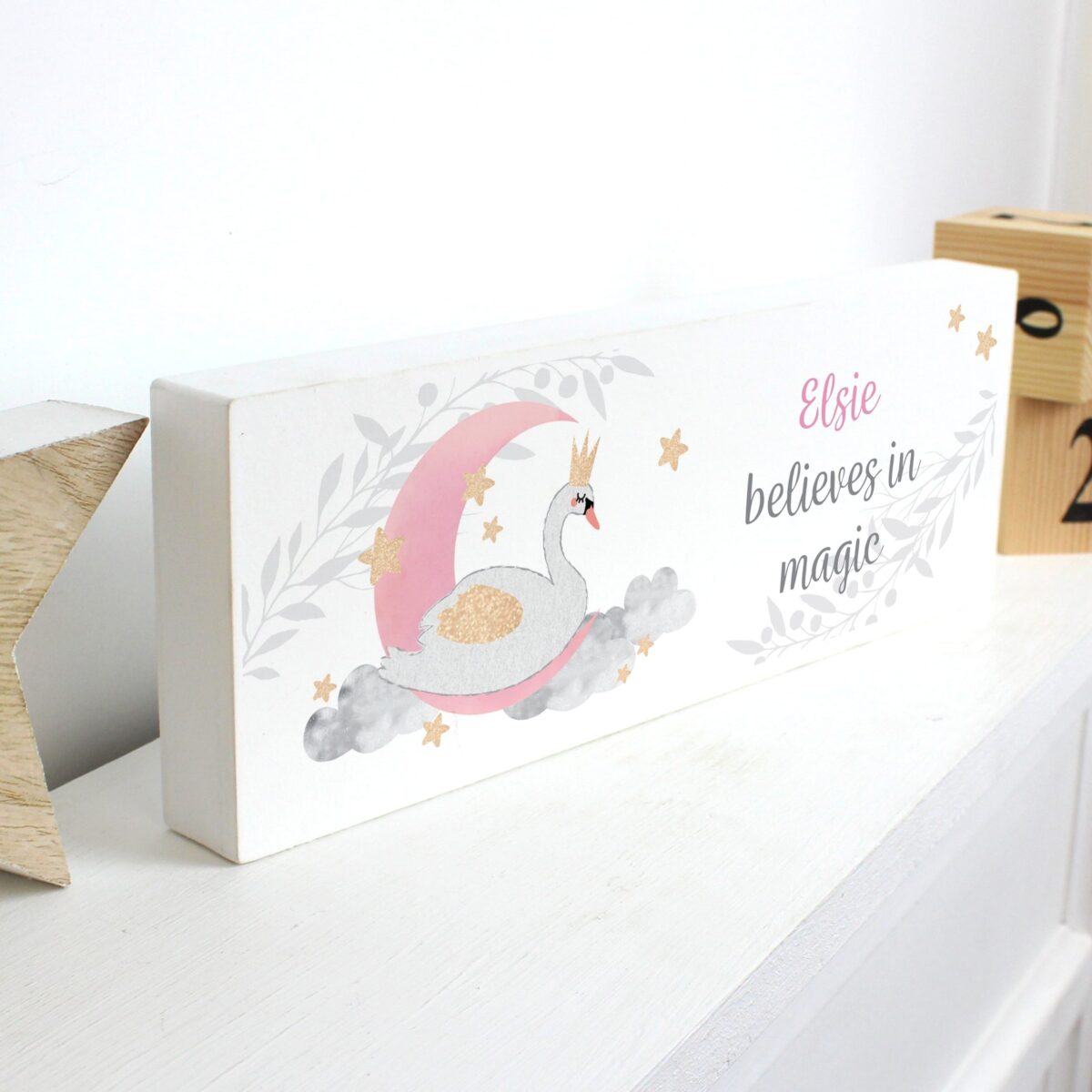 Personalised swan lake wooden block sign