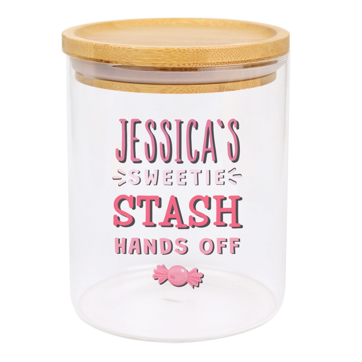 Personalised Sweetie Stash Glass Jar with Bamboo Lid: 3 - Storage By Gift Moments