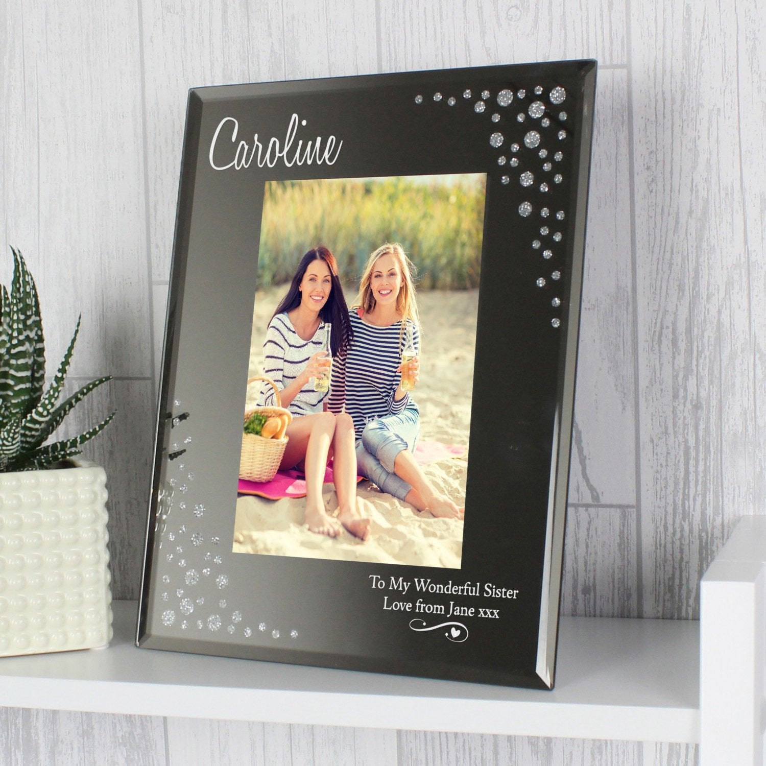 Personalised Swirls & Hearts Diamante 6x4 Glass Photo Frame: 1 - Photo Frames By Gift Moments