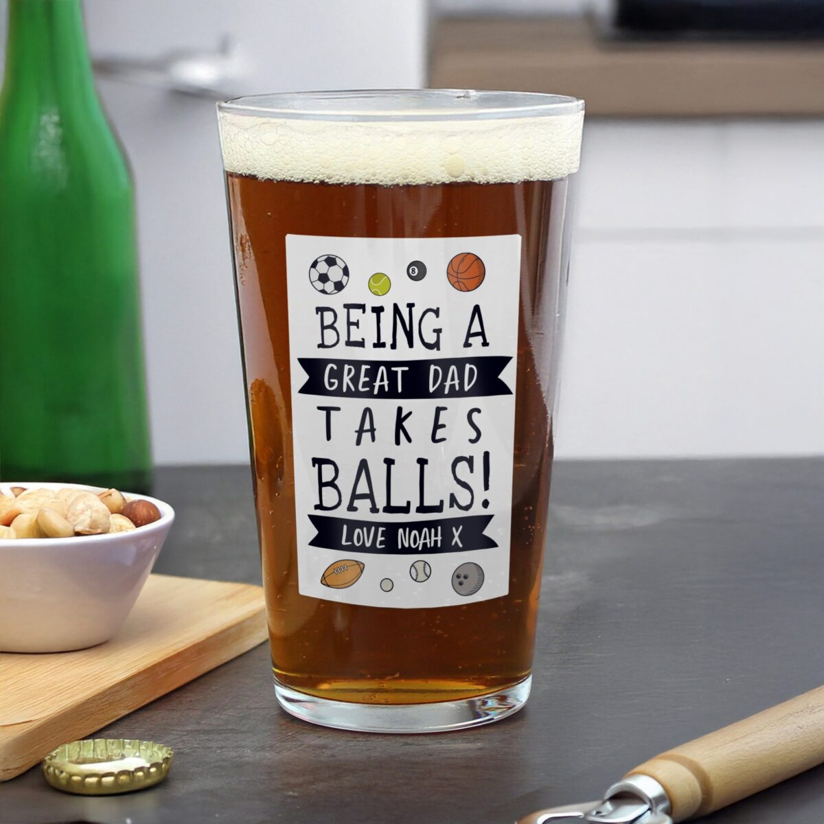 Personalised It Takes Balls Printed Beer Glass: 3 - Beer Glasses By Gift Moments