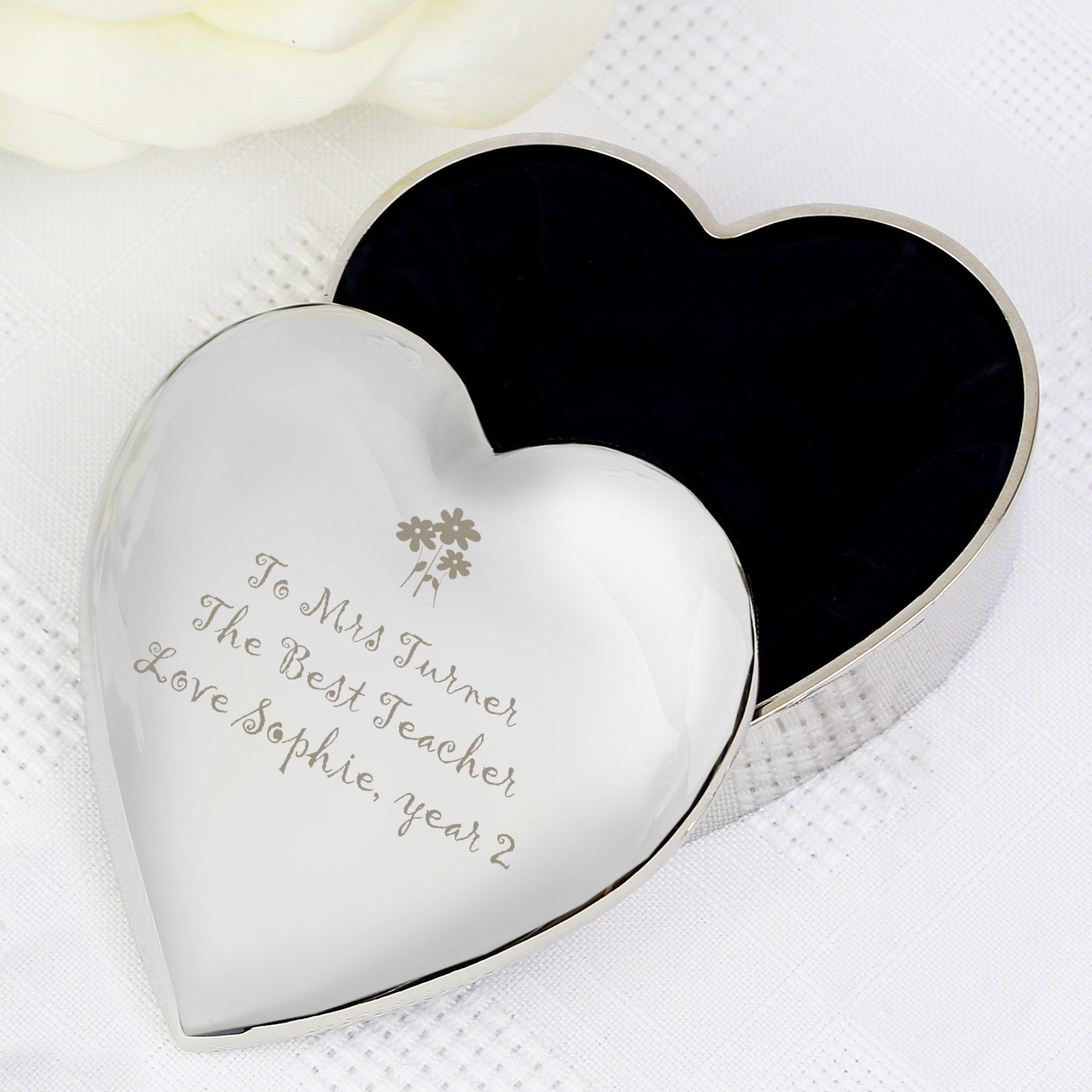 Personalised Teacher Heart Flowers Trinket Box: 1 - Trinket Boxes By Gift Moments