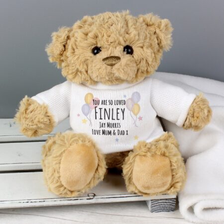 Personalised Teddy & Balloons Teddy Bear: 4 - Teddy Bears & Soft Toys By Gift Moments