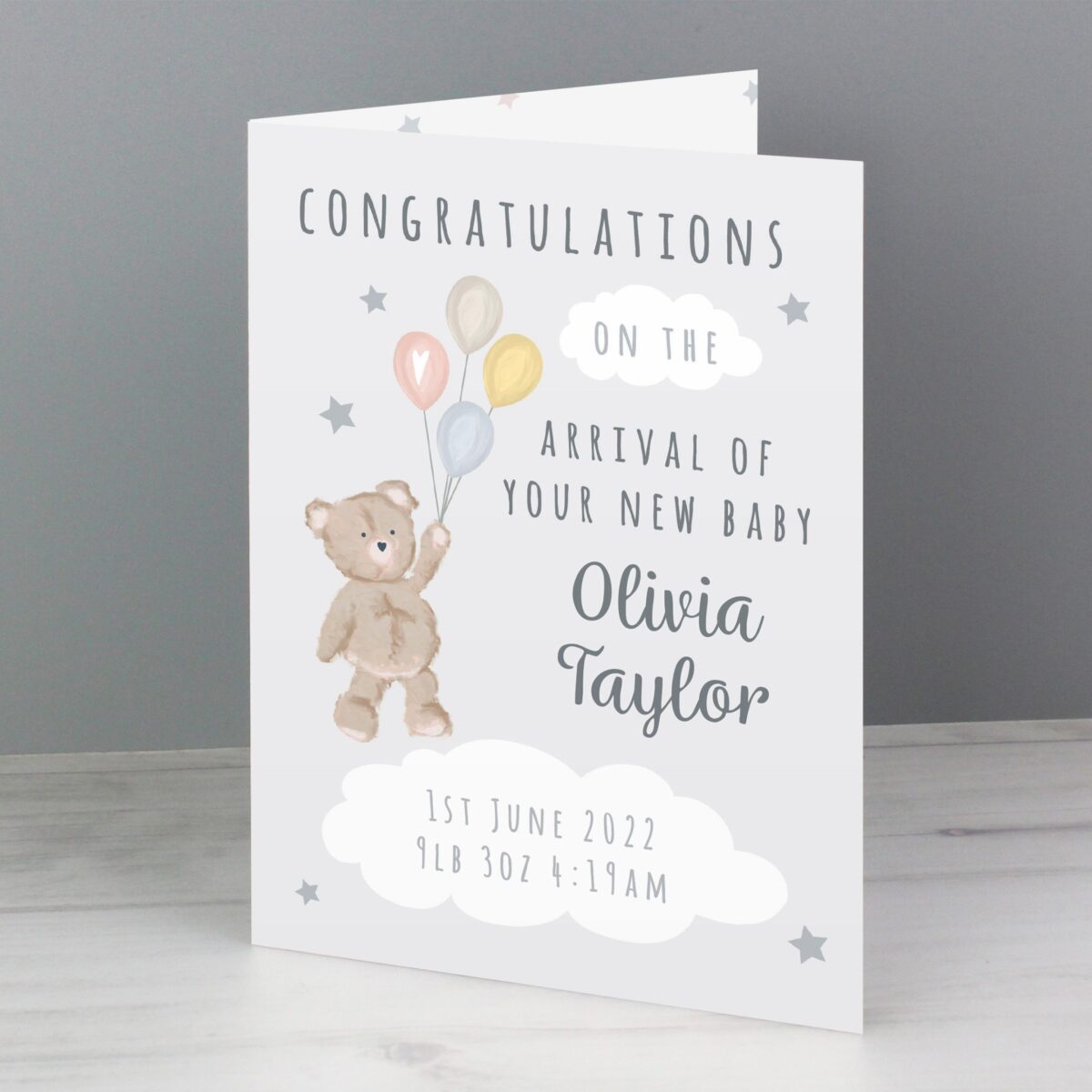 Personalised Teddy & Balloons Card: 2 - Greeting Cards By Gift Moments