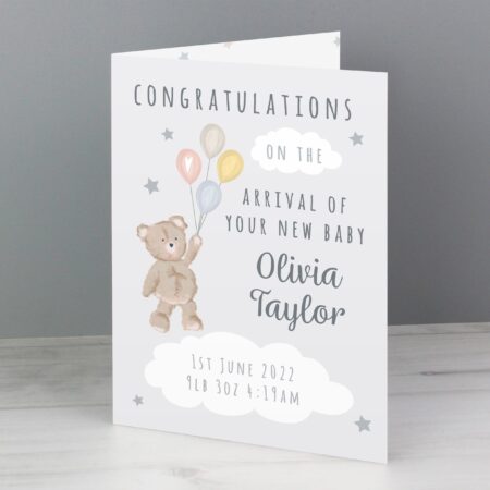 Personalised Teddy & Balloons Card: 2 - Greeting Cards By Gift Moments