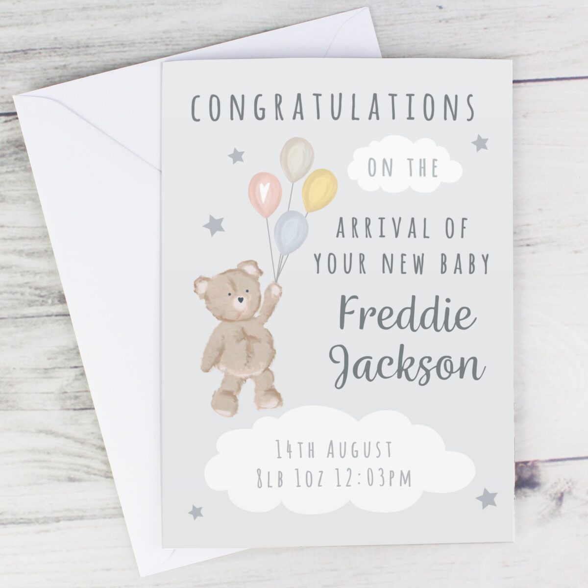 Personalised Teddy & Balloons Card: 1 - Greeting Cards By Gift Moments