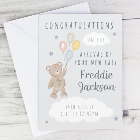 Personalised Teddy & Balloons Card: 1 - Greeting Cards By Gift Moments