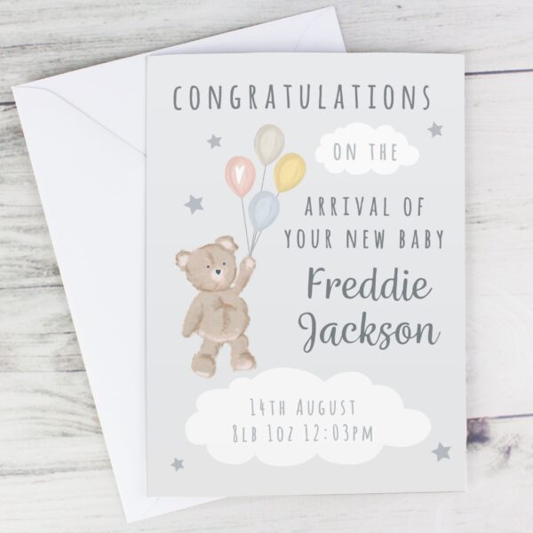 Personalised Teddy & Balloons Card: 1 - Greeting Cards By Gift Moments
