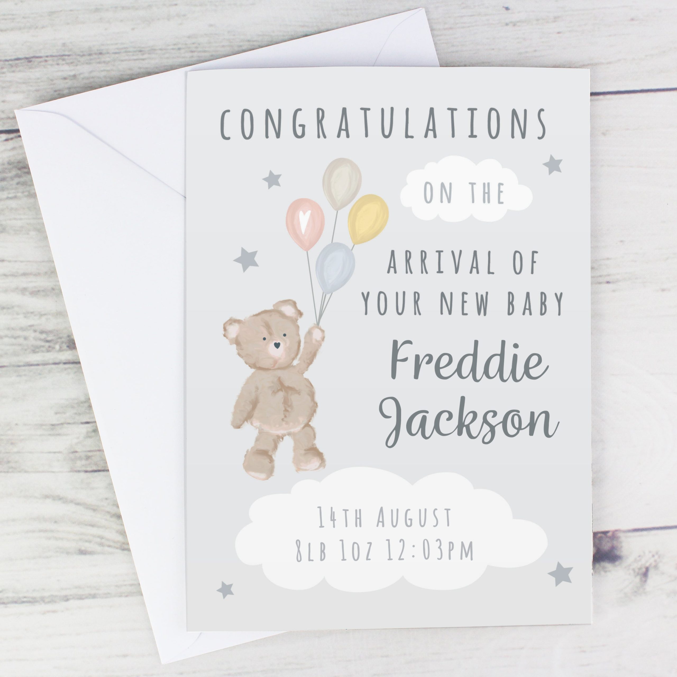 Personalised Teddy & Balloons Card: 1 - Greeting Cards By Gift Moments